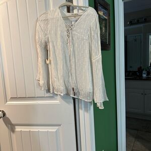 Idyllwind Cream Blouse with Lace-Up Front